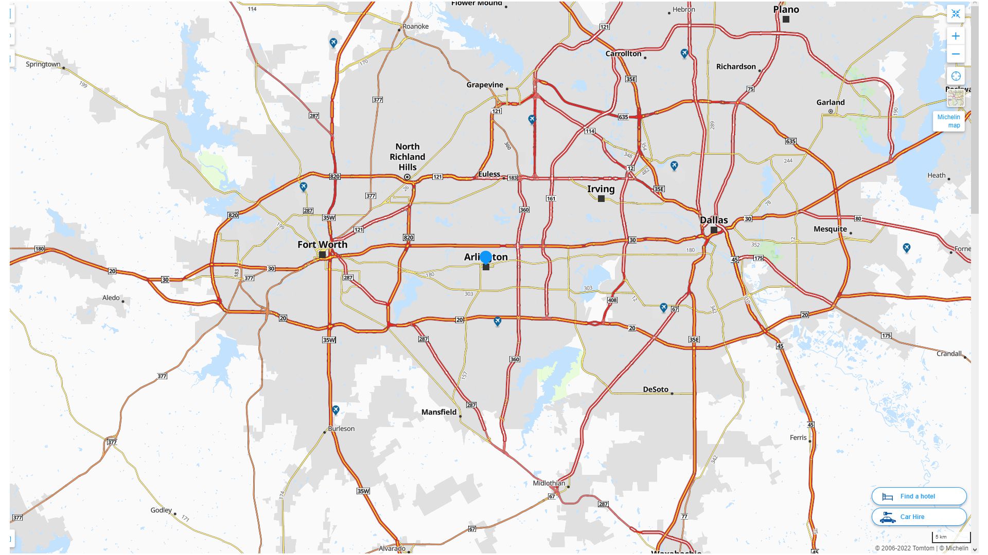 Arlington Texas Highway and Road Map